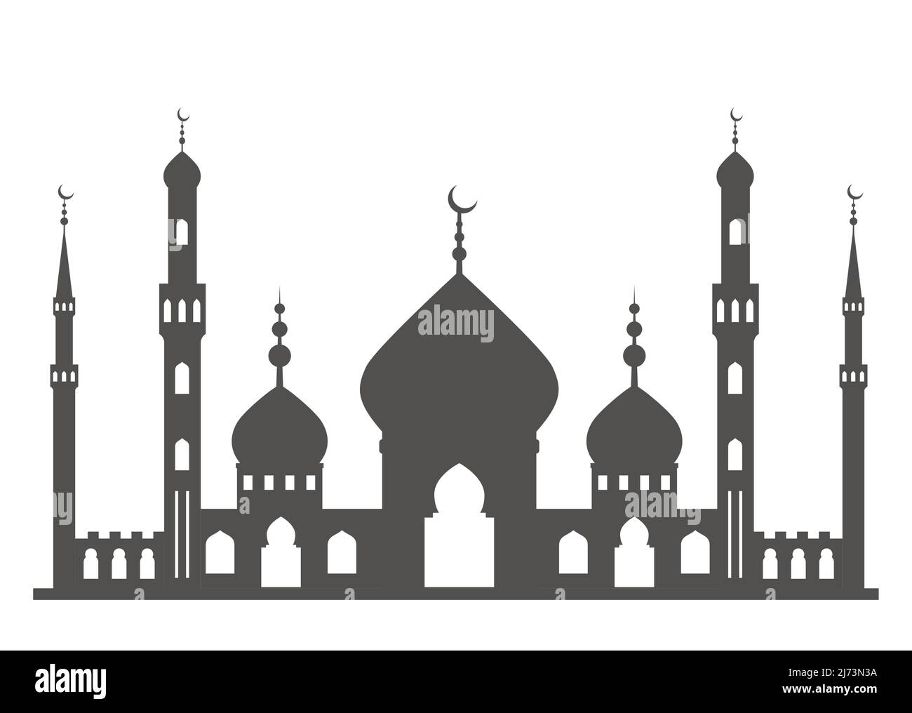 Mosquée avec silhouette de minarets. Architecture islamique sur la ligne d'horizon. Paysage urbain d'Istanbul isolé sur fond blanc Illustration de Vecteur