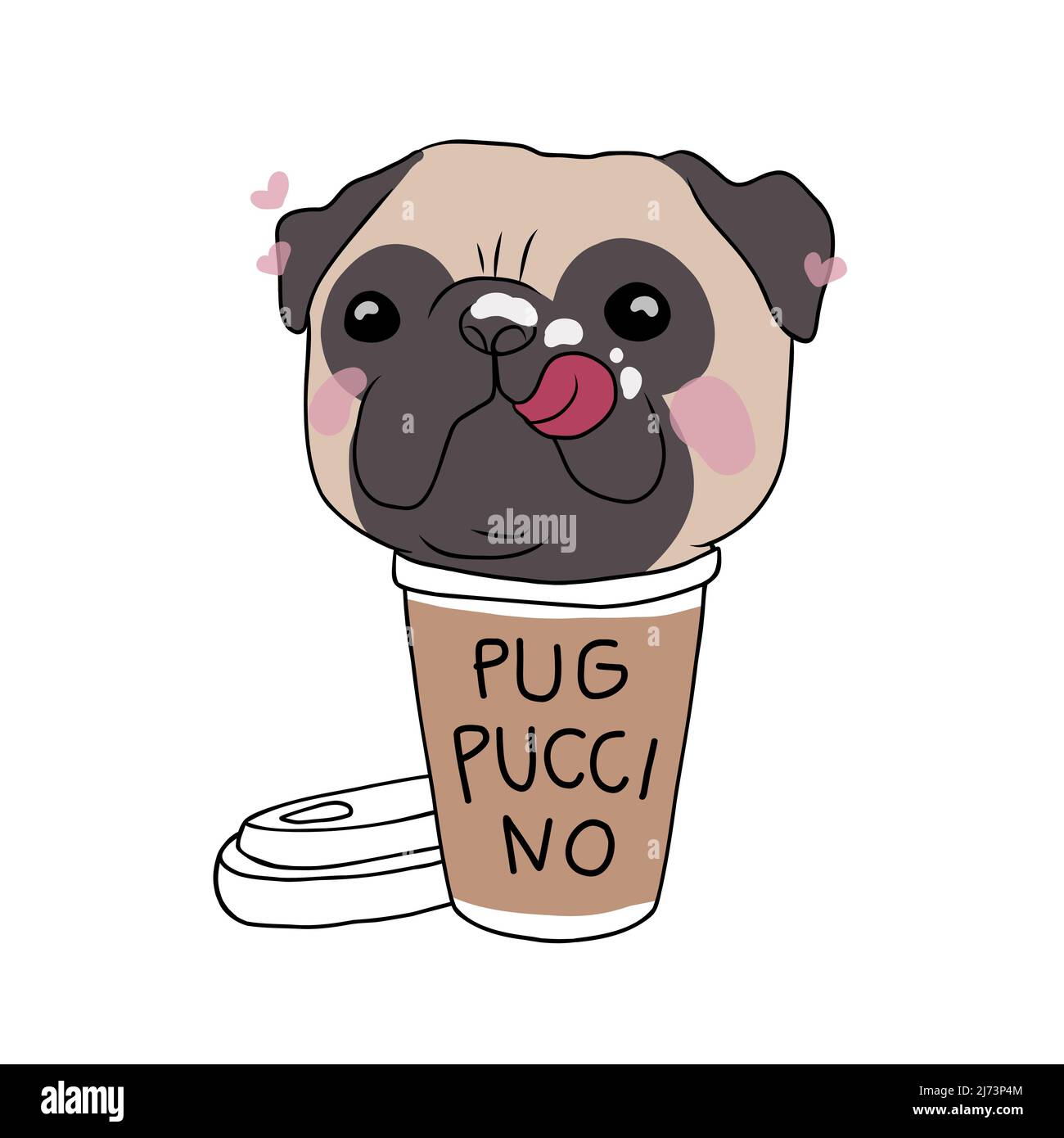 Chien PUG dans une tasse à café avec illustration du vecteur de dessin animé Pugccino Word Illustration de Vecteur
