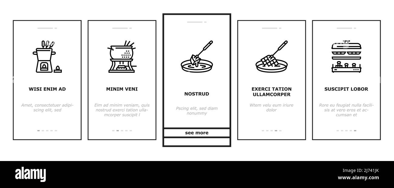 Fondue cuisine délicieux repas Onboarding Icons Set Vector Illustration de Vecteur