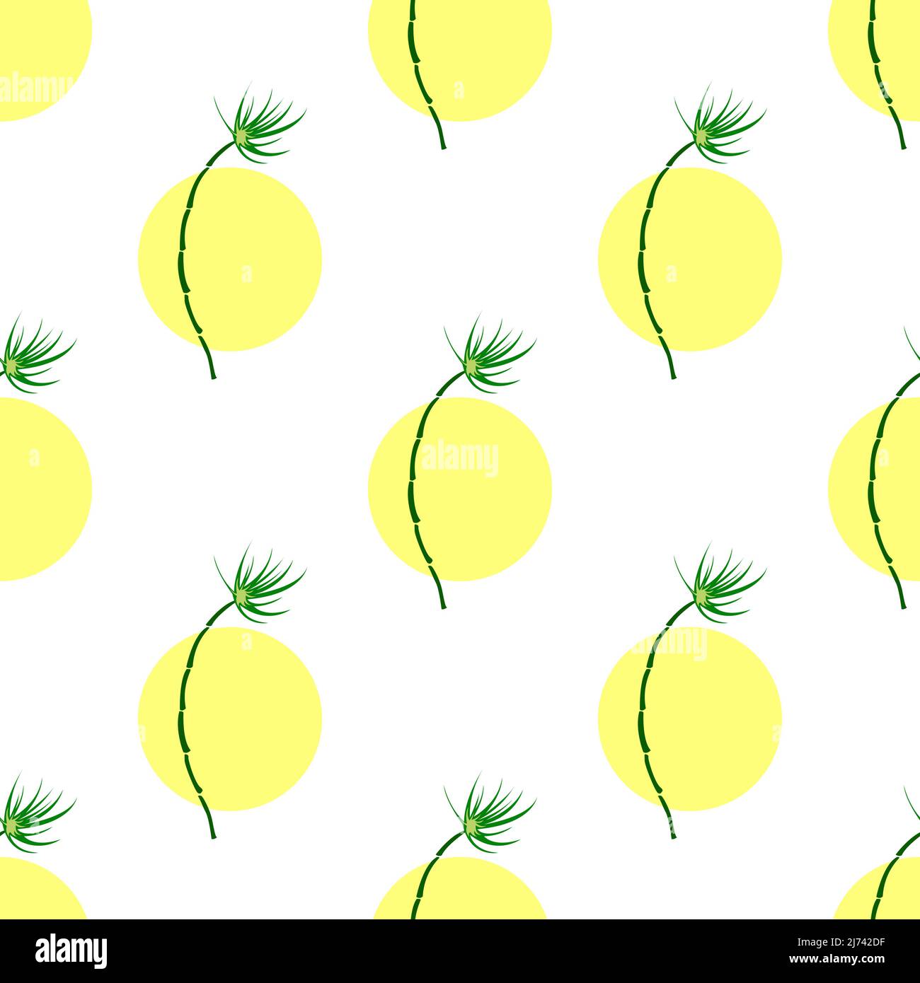 L'arbre de bambou avec des feuilles et le soleil jaune isolé sur fond blanc est dans le modèle sans couture - illustration vectorielle Illustration de Vecteur