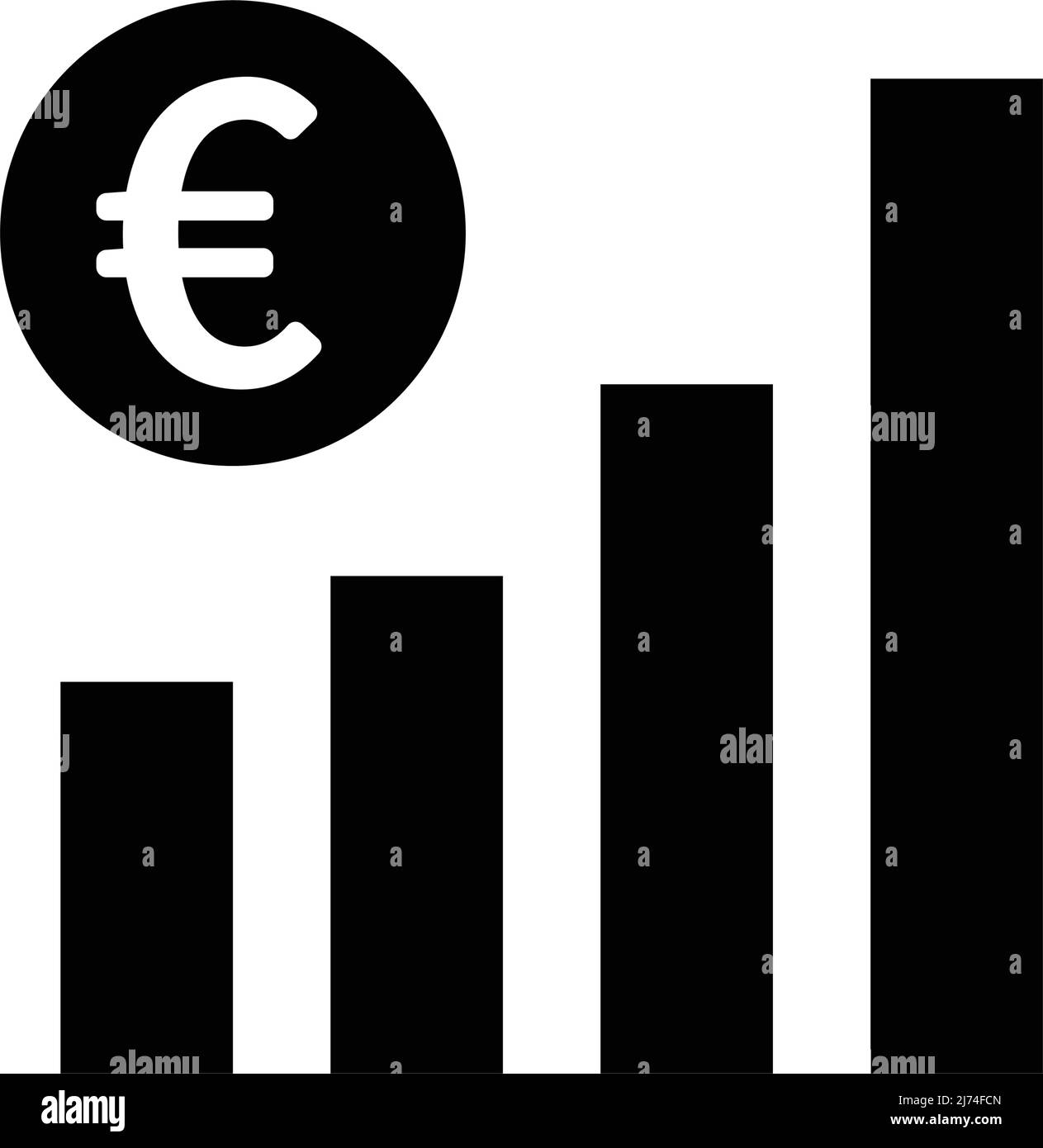 Euro et icône de silhouette de graphique à barres. Augmentation des prix en euros. Vecteur modifiable. Illustration de Vecteur