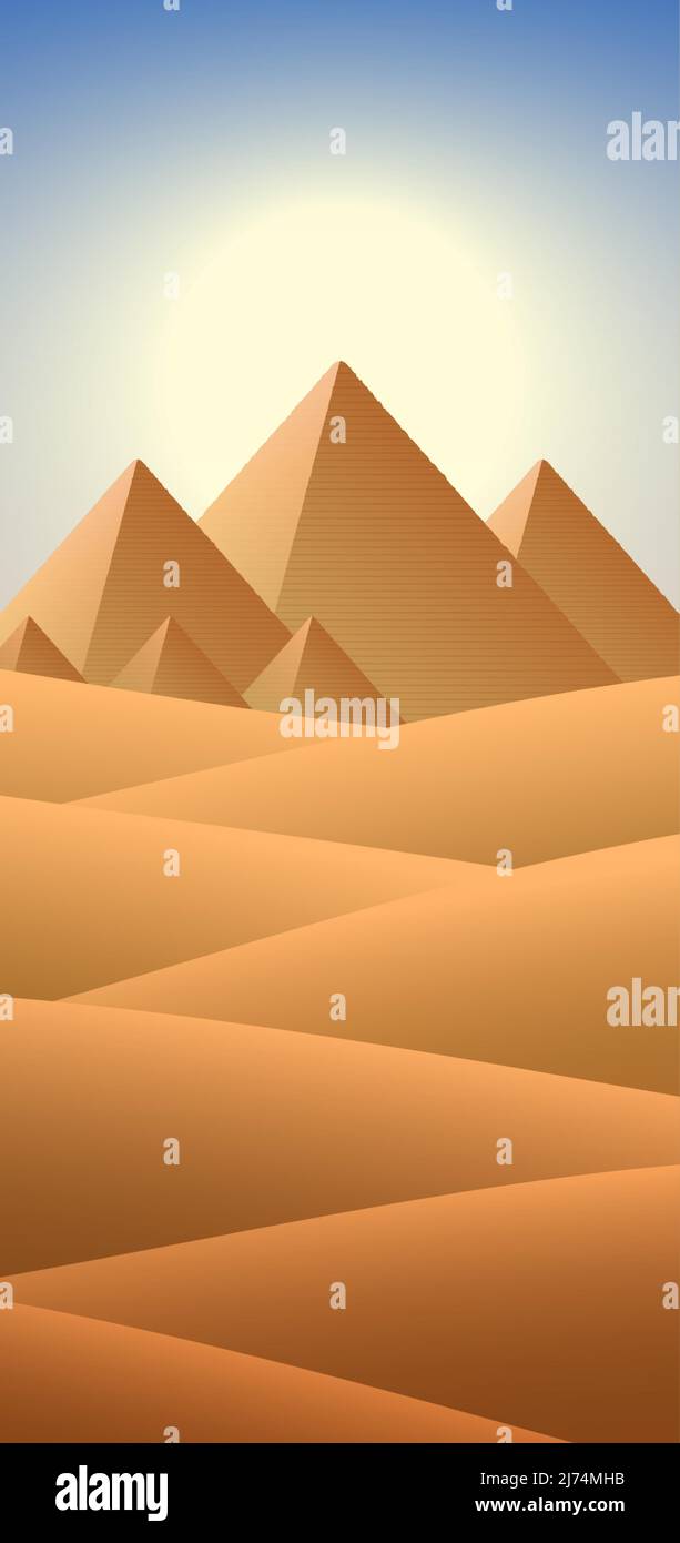 Pyramides égyptiennes de Gizeh sur fond de désert ensoleillé. Égypte paysage vertical vecteur arrière-plan. Illustration de Vecteur