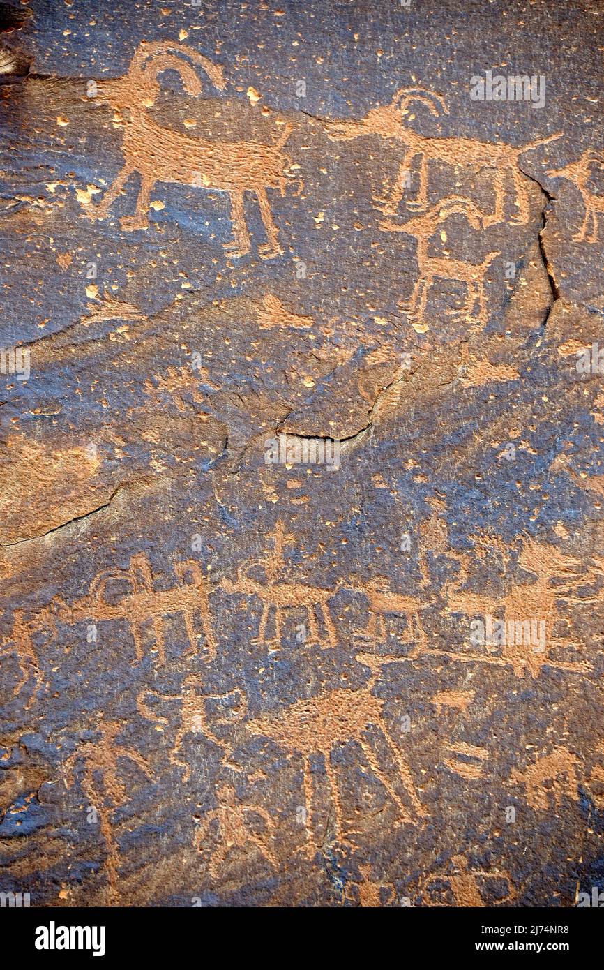 Peintures rupestres des Amérindiens, environ 3000 ans, Sand Island près de Bluff, États-Unis, Utah Banque D'Images