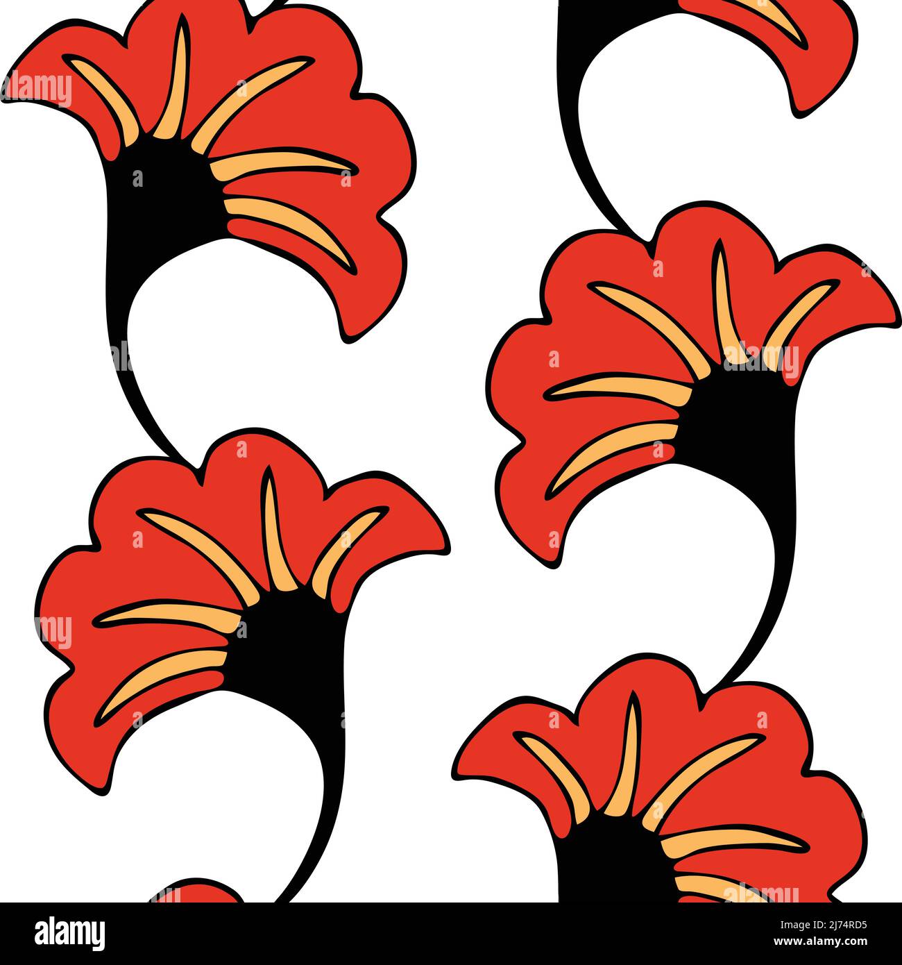 Motif vectoriel sans couture avec feuilles rouges abstraites sur fond blanc. Papier peint rétro simple à motif fleuri. Textile de mode décoratif à motif fleuri contrasté. Illustration de Vecteur
