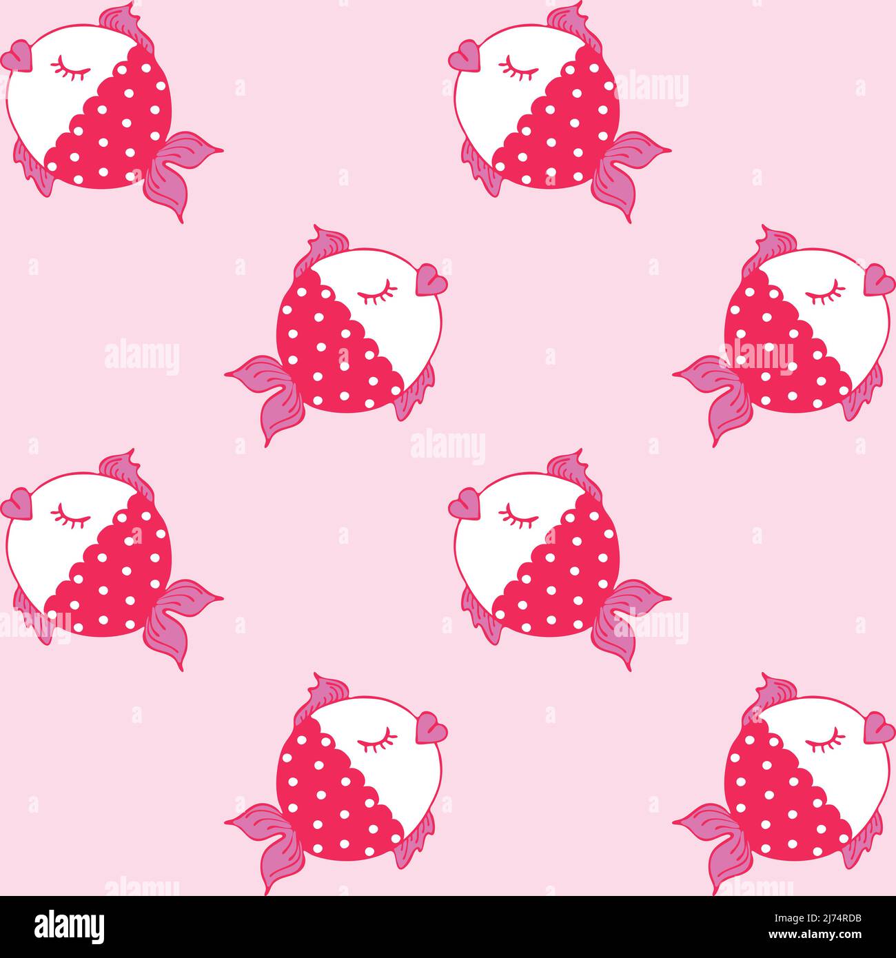 Motif vectoriel sans couture avec poissons à pois sur fond rose. Joli papier peint pour les enfants. Sous l'eau dormir poisson mode textile. Illustration de Vecteur
