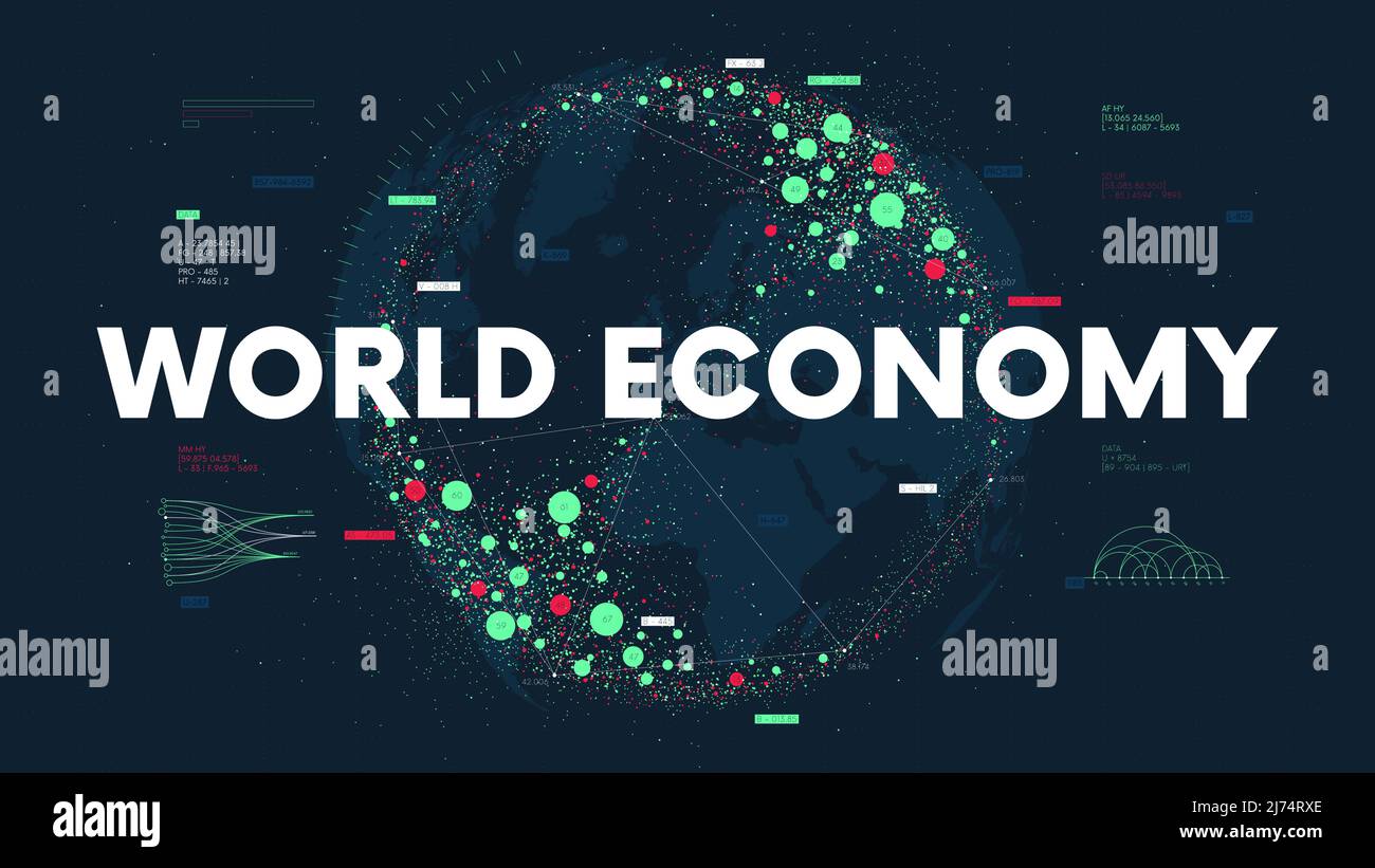 Big Data analyses financières et business Infographics, World Economy Visualization, Green circles bases de données du produit intérieur brut international g Illustration de Vecteur