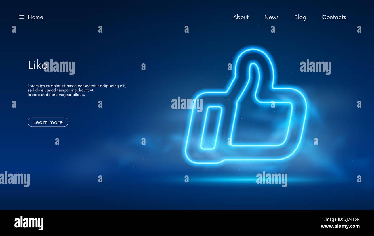 Icône de pouce vers le haut, main grand doigt, symbole de type OK ou similaire pour les réseaux sociaux, technologie futuriste avec néon bleu dans la fumée, vecteur de backgro d'affaires Illustration de Vecteur