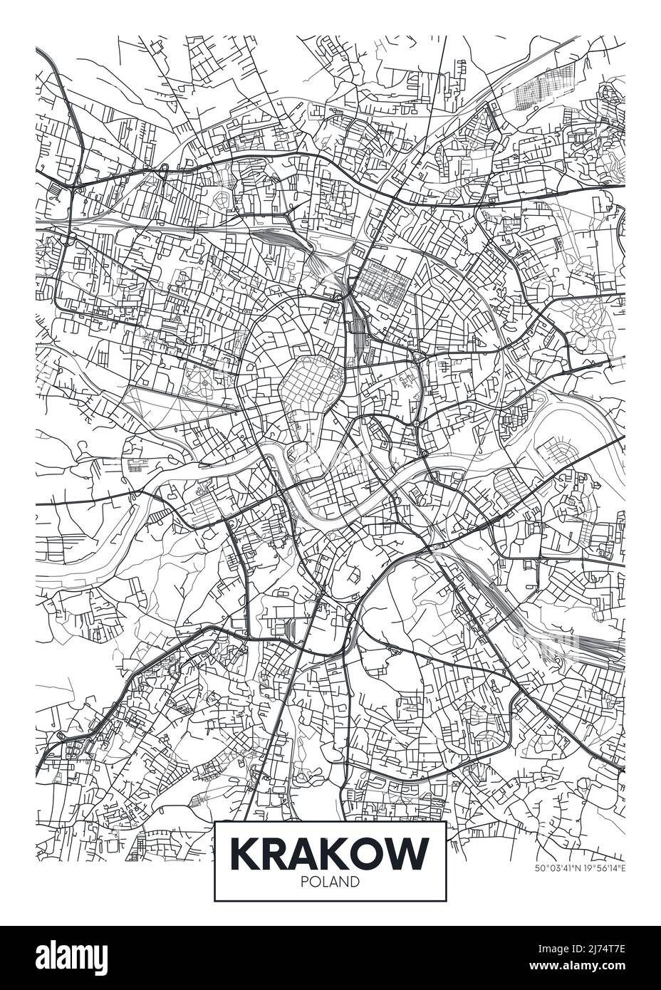 Plan de la ville de Cracovie, motif poster vecteur de voyage Illustration de Vecteur