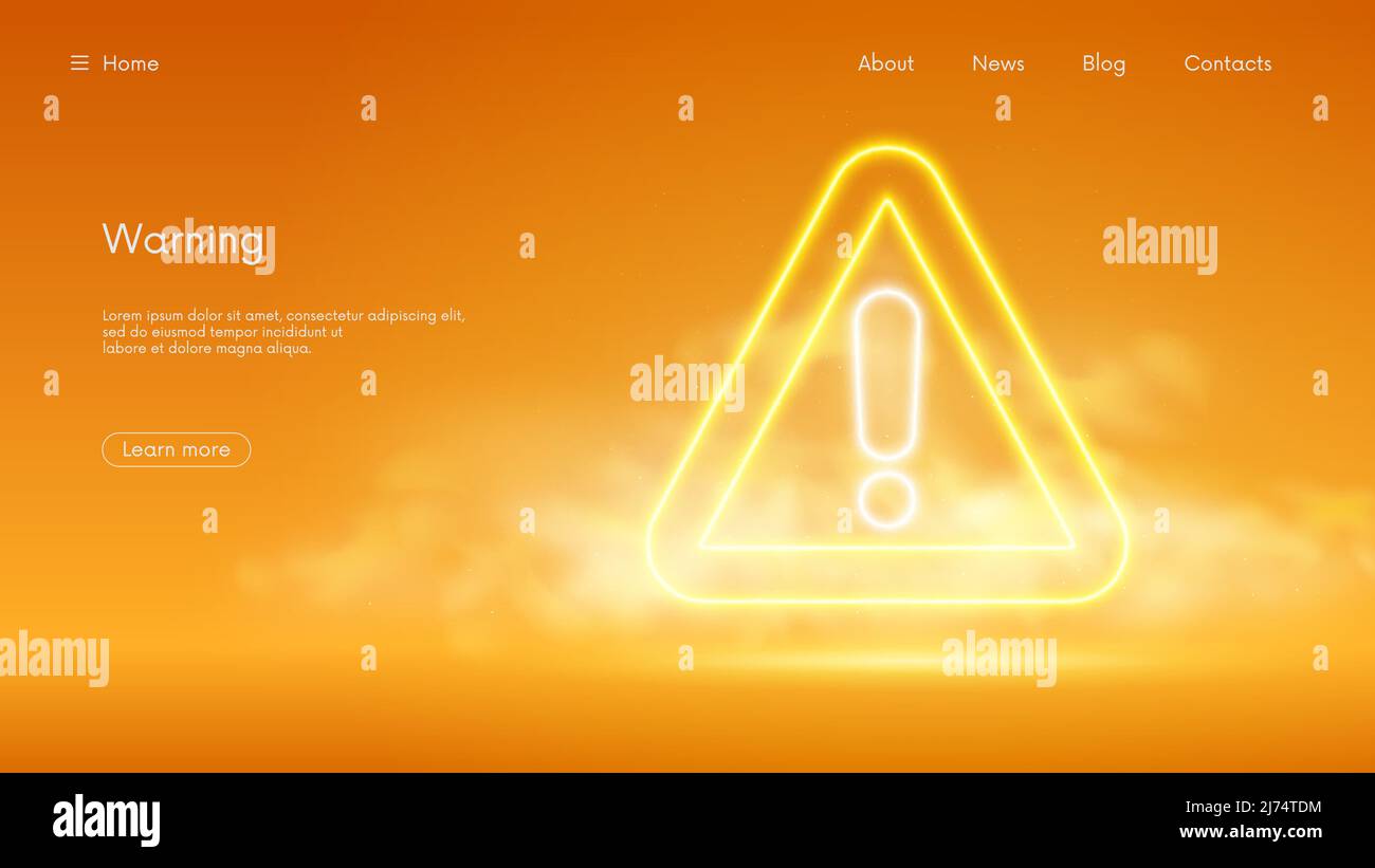 Signal d'avertissement lumineux, point d'exclamation dans un triangle, icône d'avertissement de danger attention, technologie futuriste avec néon jaune dans la fumée, vecteur bu Illustration de Vecteur