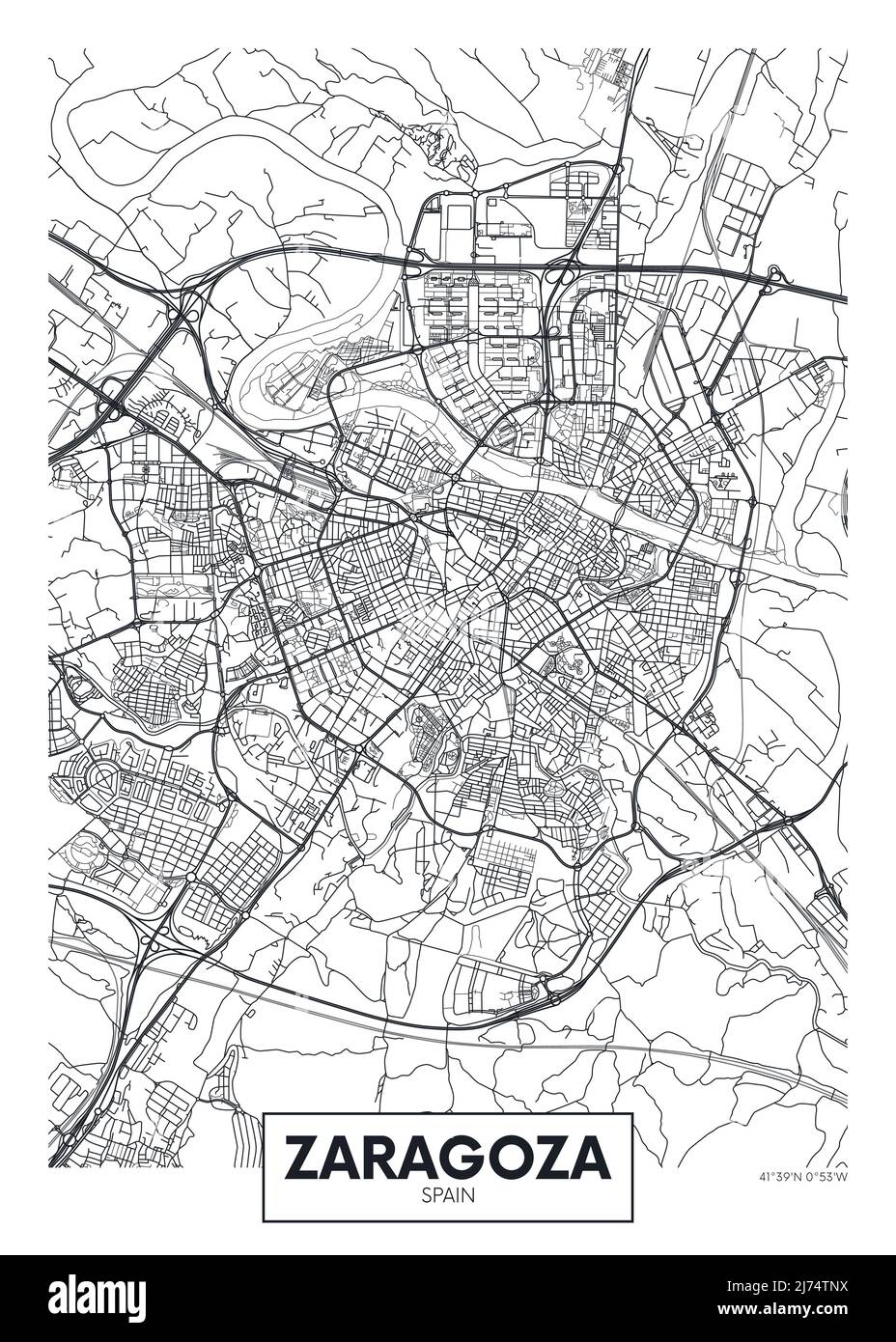 Plan de la ville de Saragosse, motif poster vecteur de voyage Illustration de Vecteur