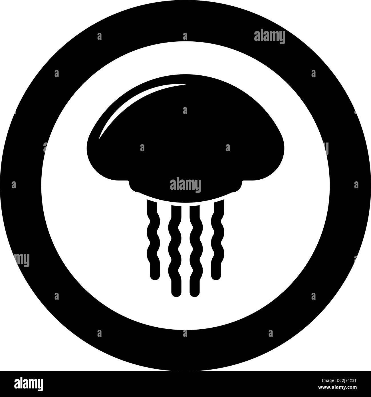 Icône de méduse en cercle rond noir couleur vecteur illustration image Uni style de contour simple Illustration de Vecteur
