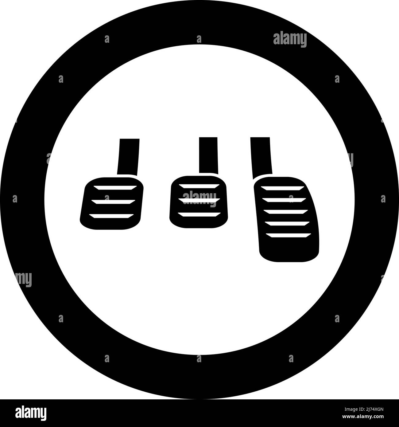 Pédales frein embrayage accélérateur transmission manuelle icône de voiture dans le cercle rond noir couleur vecteur illustration image solide style de contour simple Illustration de Vecteur