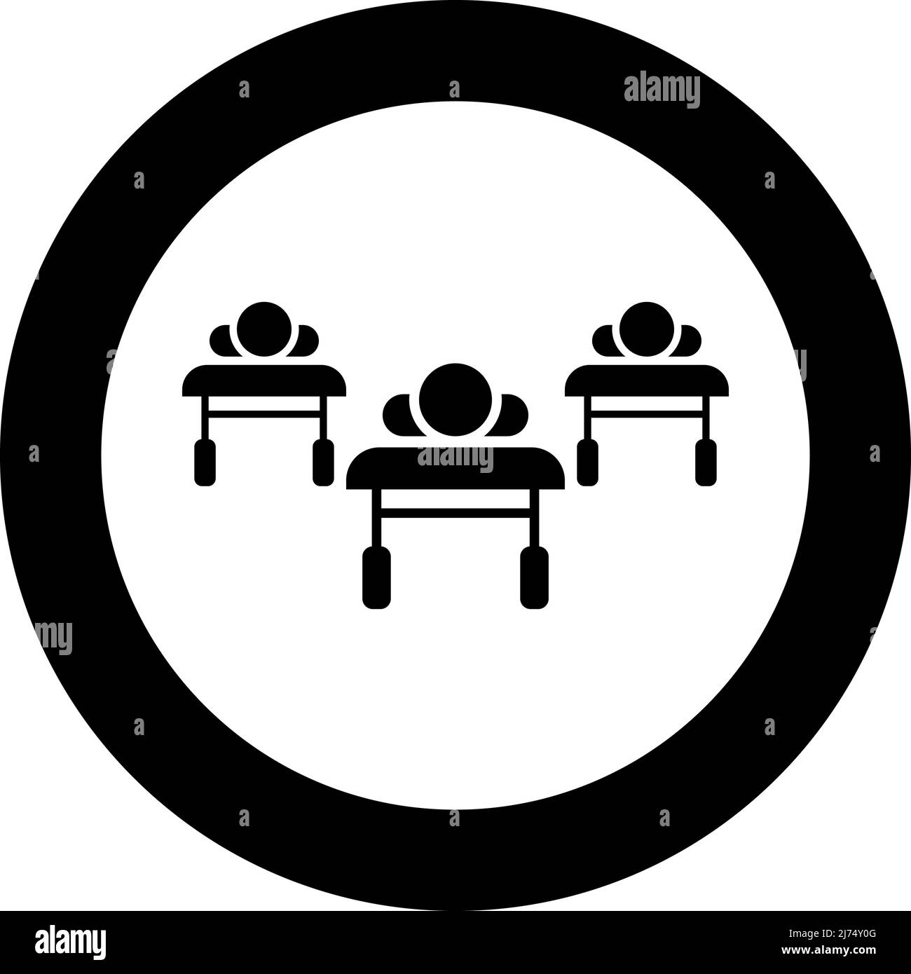 Patients sur les canapés est couché hôpital pandémie concept clinique épidémique icône dans le cercle rond noir couleur vecteur illustration image style Uni contour Illustration de Vecteur