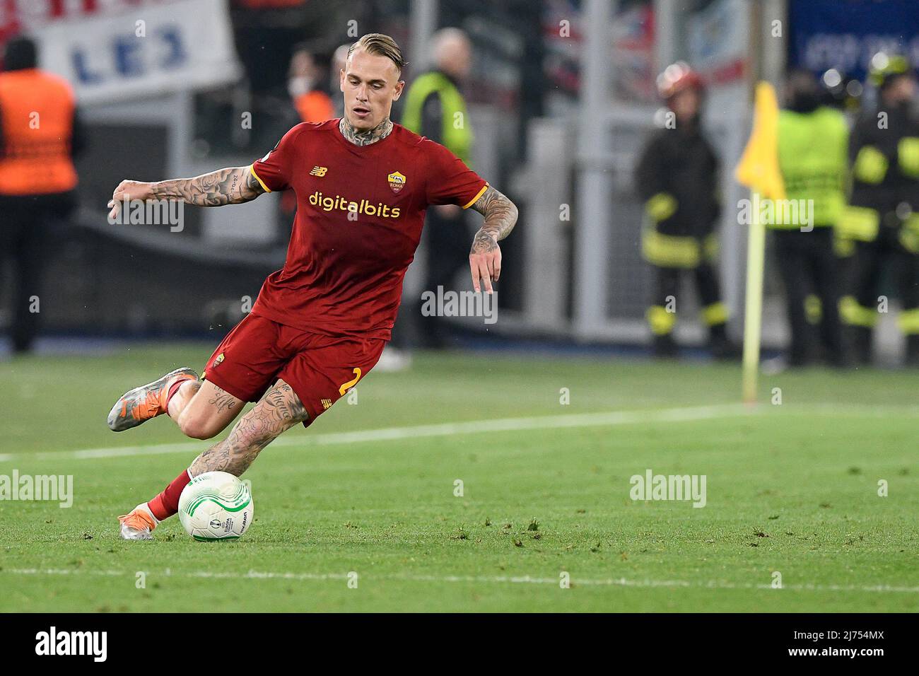 Rick Karsdorp de AS Roma pendant le match de football au Stadio Olimpico, Roma v Leicester City le 5 mai 2022 à Rome, Italie. (Photo par AllShotLive/Sipa USA) Banque D'Images