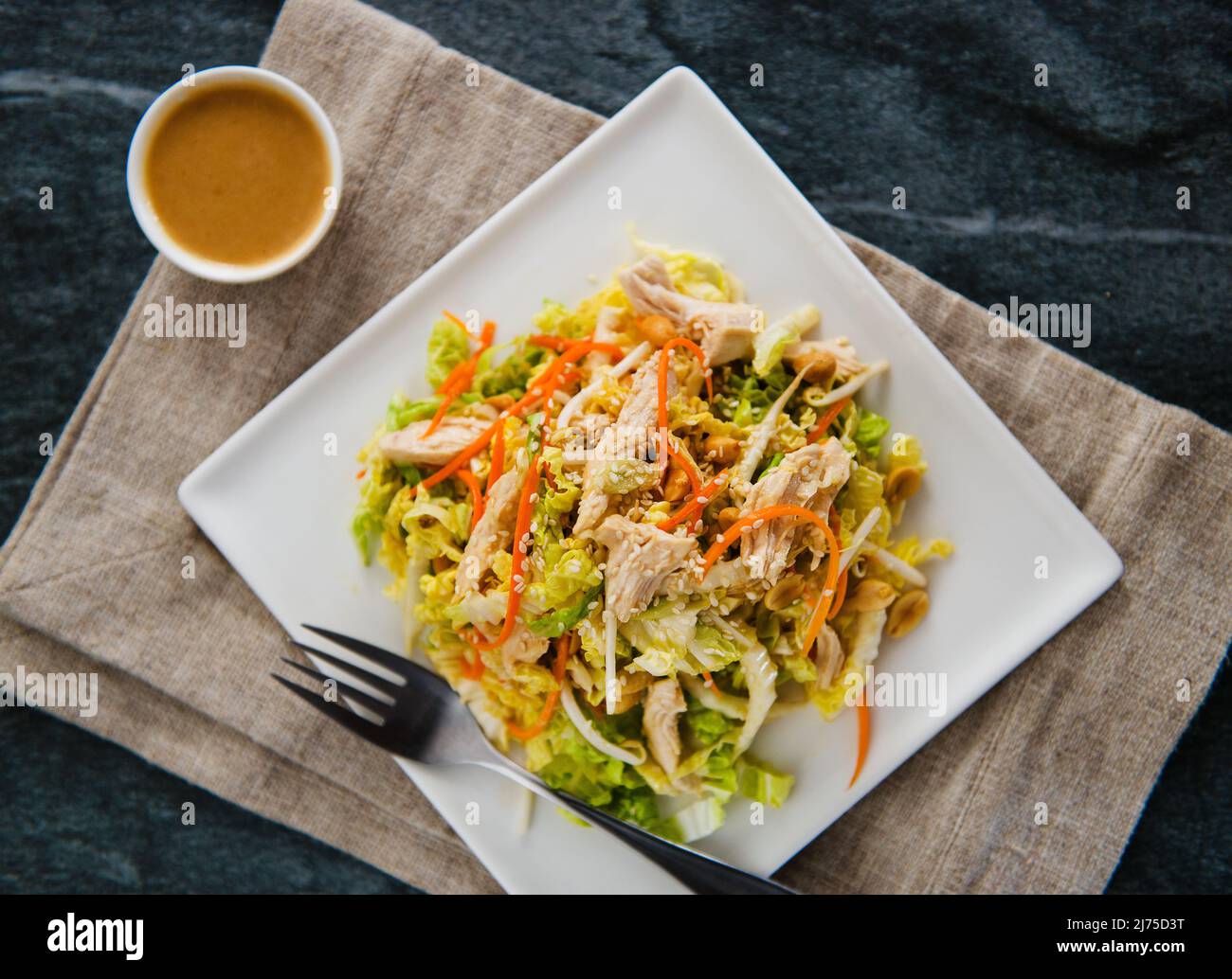 Salade asiatique de poulet au sésame avec sauce aux carottes et au gingembre Banque D'Images