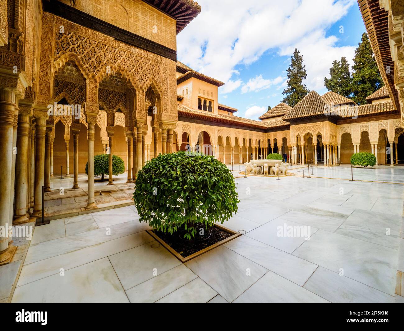 Cour des Lions du complexe des palais royaux de Nasrid - complexe de l'Alhambra - Grenade, Espagne Banque D'Images
