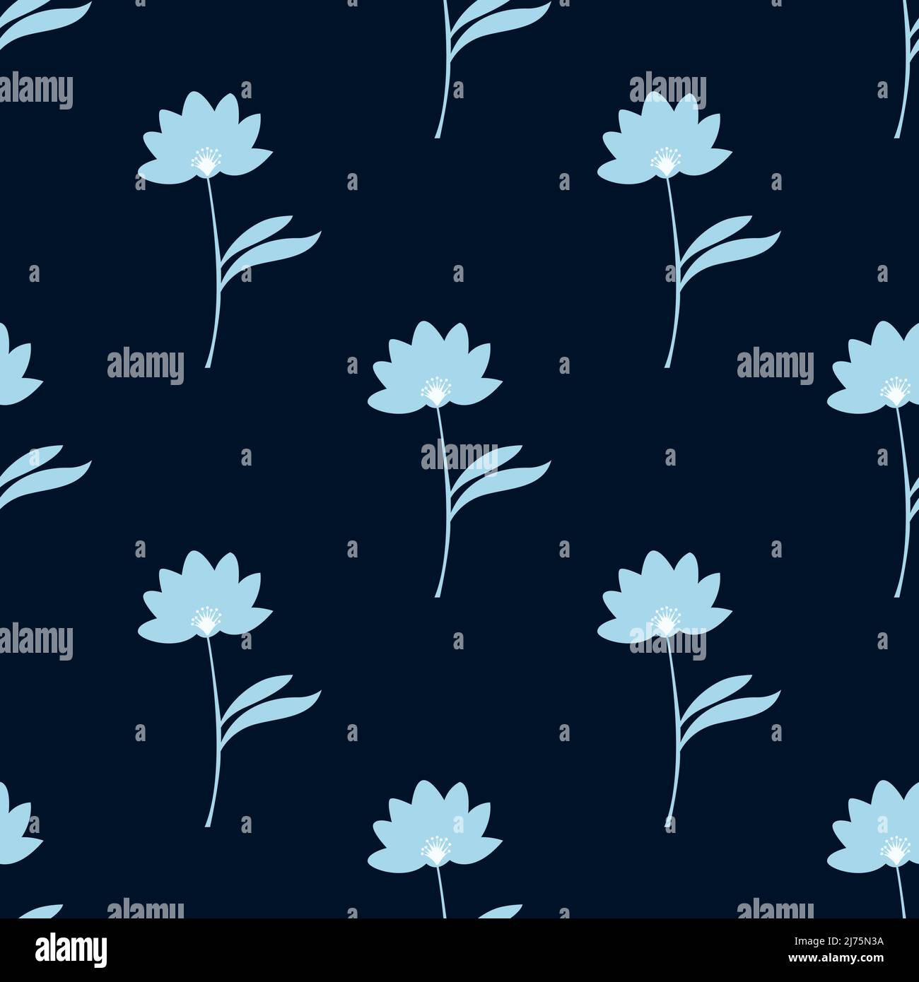 Les fleurs de lotus bleu clair isolées sur fond sombre sont dans un motif sans couture - illustration vectorielle Illustration de Vecteur