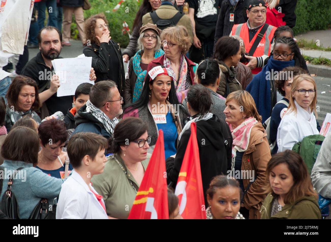 PARIS, FRANCE - 10 OCTOBRE 2017 : manifestation des fonctionnaires contre le droit du travail français soutenue par le président Emmanule Macron. Banque D'Images