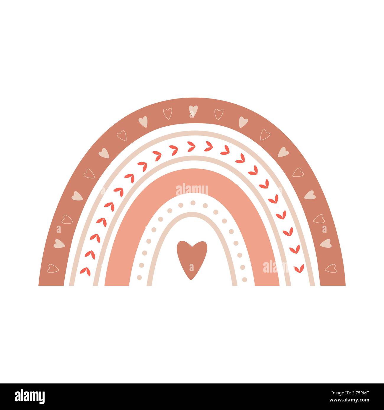 Adorable boho arc-en-ciel avec coeurs, brindilles et éléments de boho. Élément décoratif de couleurs neutres et pastel pour le design de la chambre de bébé, les cartes de douche de bébé et les invités Illustration de Vecteur