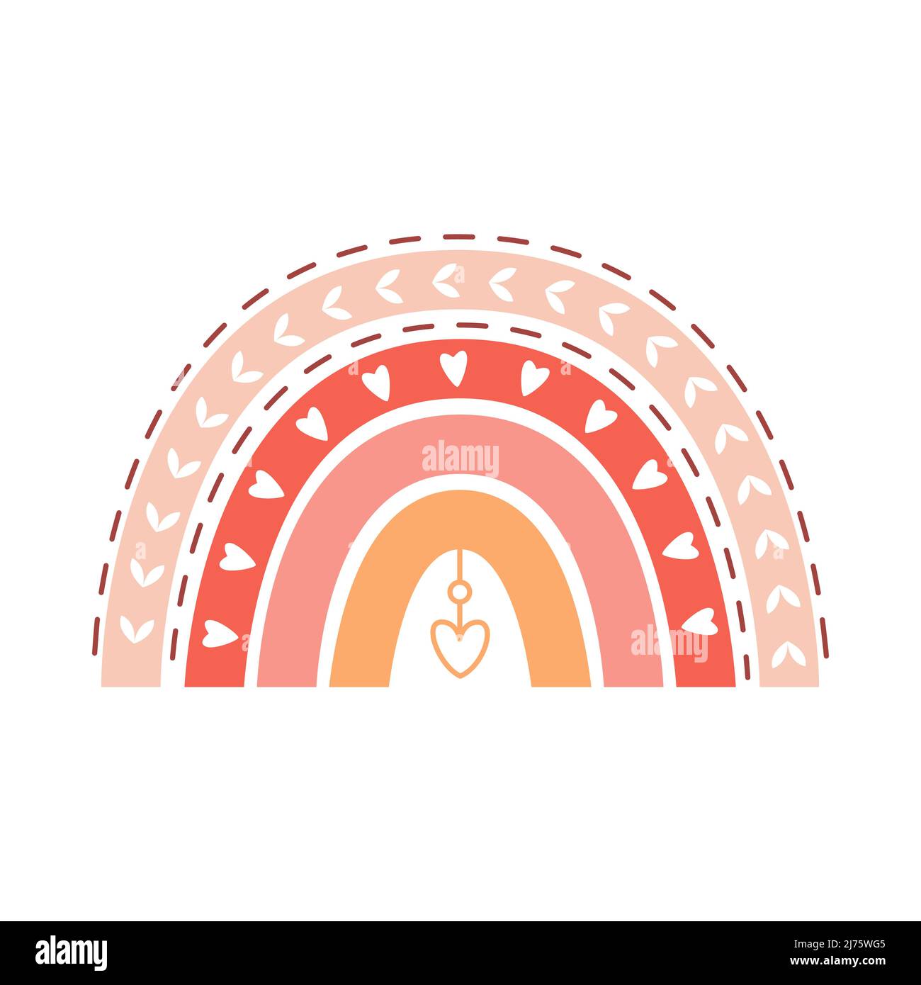 Adorable boho arc-en-ciel avec coeurs, brindilles et éléments de boho. Élément décoratif de couleurs neutres et pastel pour le design de la chambre de bébé, les cartes de douche de bébé et les invités Illustration de Vecteur