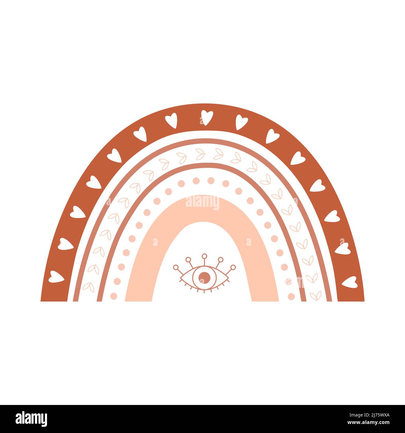 Adorable boho arc-en-ciel avec coeurs, brindilles et éléments de boho. Élément décoratif de couleurs neutres et pastel pour le design de la chambre de bébé, les cartes de douche de bébé et les invités Illustration de Vecteur