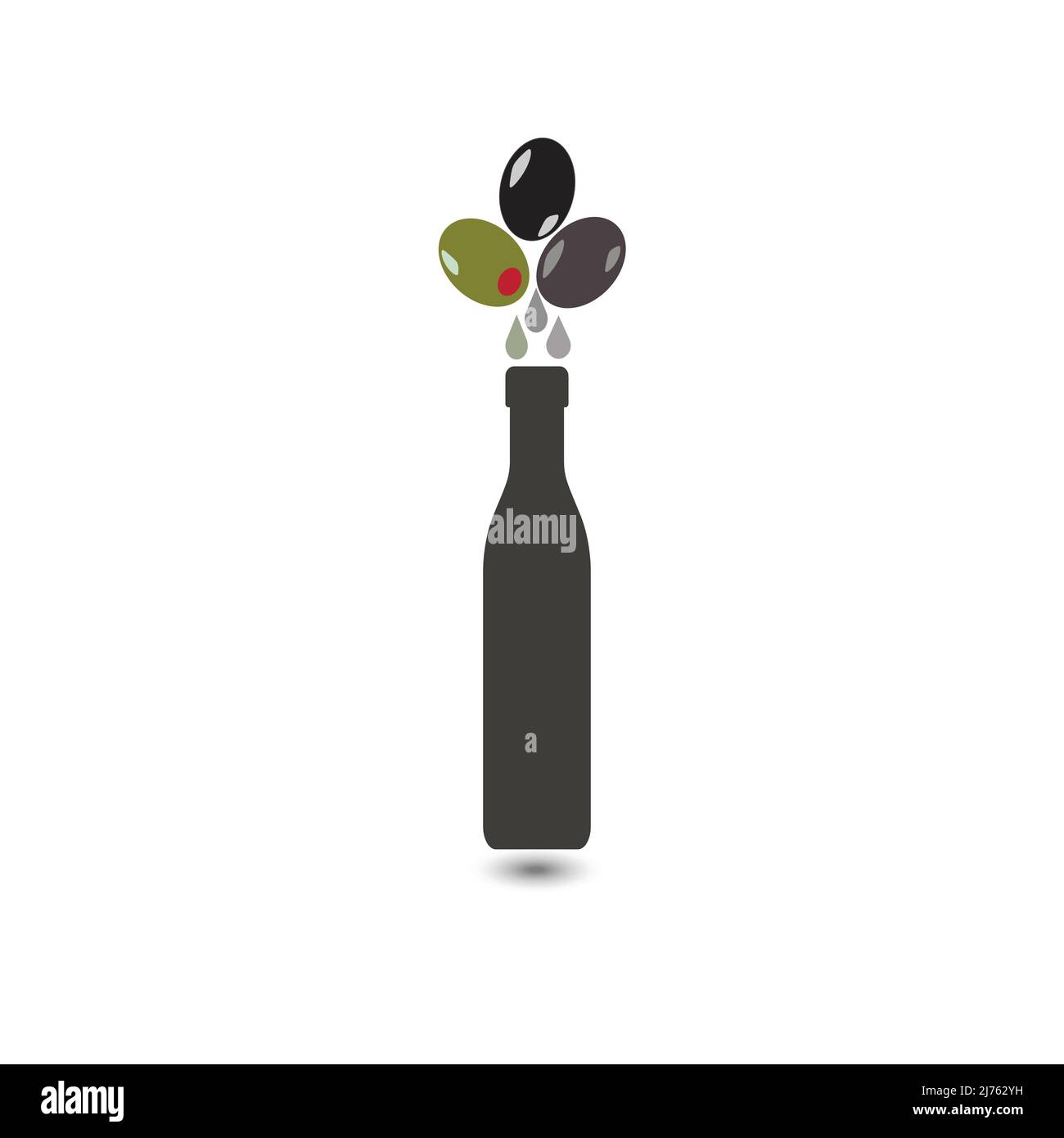 Différents types d'olives et une bouteille, huile d'olive concept Illustration de Vecteur