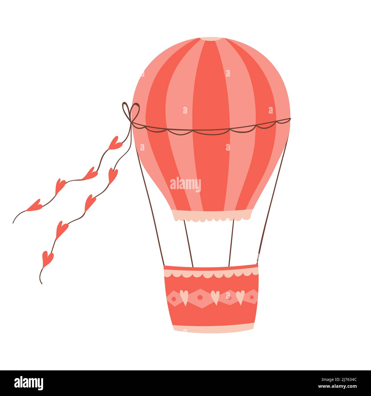 Ballon à air chaud vide rouge avec coeurs. Joli élément décoratif pour cartes de vœux de Saint-Valentin. Illustration vectorielle isolée sur fond blanc Illustration de Vecteur