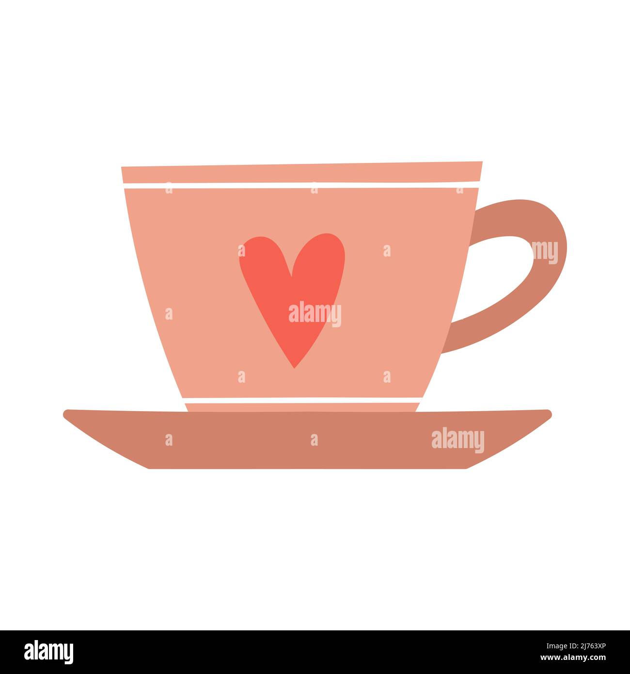 Une tasse à café simple et mignonne avec un coeur et une soucoupe. Élément décoratif mignon. Illustration vectorielle isolée sur fond blanc Illustration de Vecteur