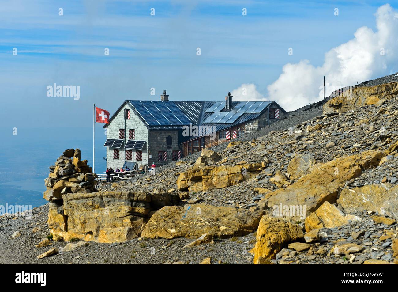 Blüemlisalp refuge du Swiss Alpine Club, sac, Alpes bernoises, Kandersteg, Suisse Banque D'Images