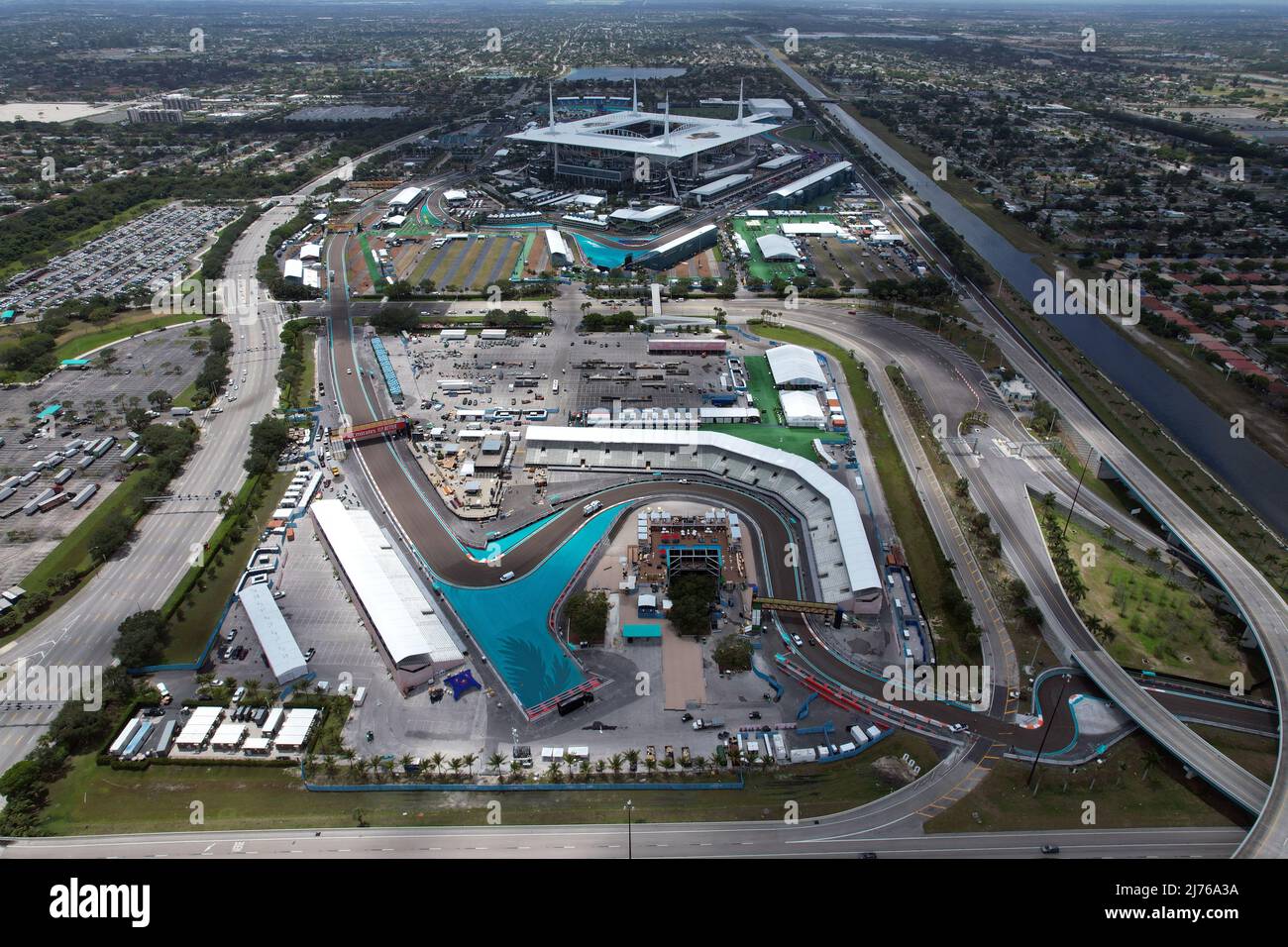 Vue aérienne du F1 Grand Prix de Miami au stade Hard Rock, le lundi 2 mai  2022, dans les jardins de Miami, Fla une vue aérienne de F1 course Photo  Stock - Alamy