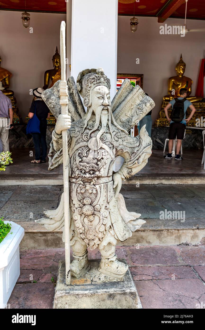 Figure de pierre chinoise, gardien de temple, complexe de temple Wat Pho, temple du Bouddha couché, Bangkok, Thaïlande, Asie Banque D'Images