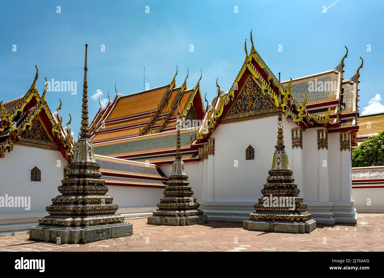 Chedis, Temple Wat Pho, Wat Phra Chetuphon, Temple du Bouddha couché, Bangkok, Thaïlande, Asie Banque D'Images