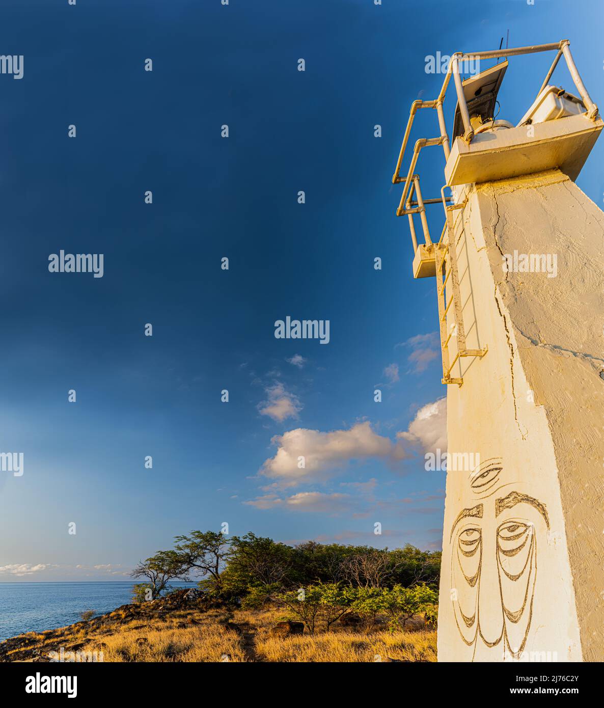 Le phare de Mahukona sur le sentier historique national Ala Kahakai, parc national de Mahukona Beach, Hawaï, île, Hawaii, États-Unis Banque D'Images