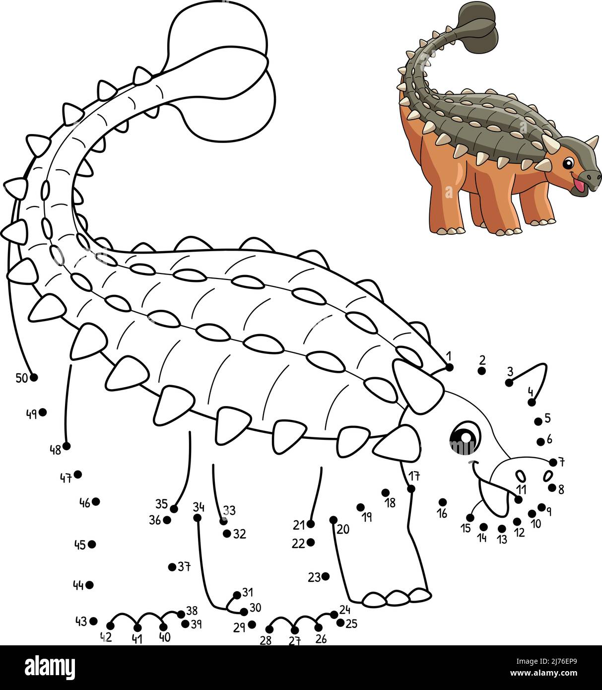 Point à point Ankylosaurus Dinosaur coloration isolée Illustration de Vecteur