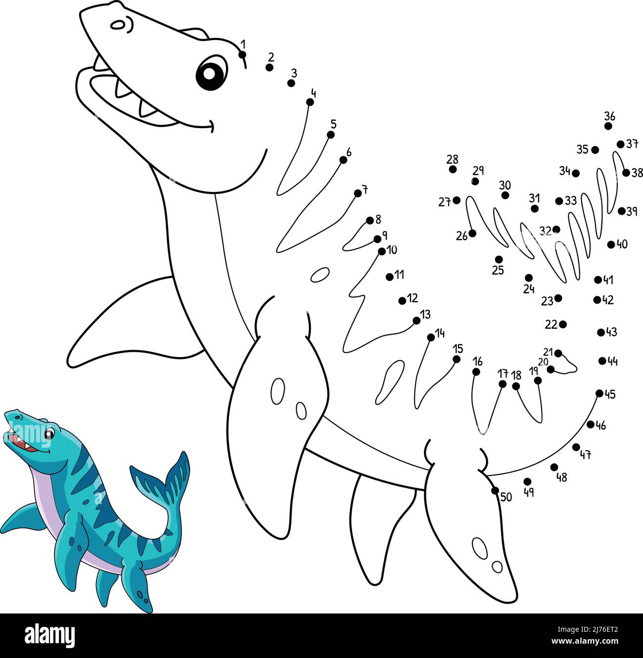 Point à point Mosasaurus Dinosaur coloriage isolé Illustration de Vecteur