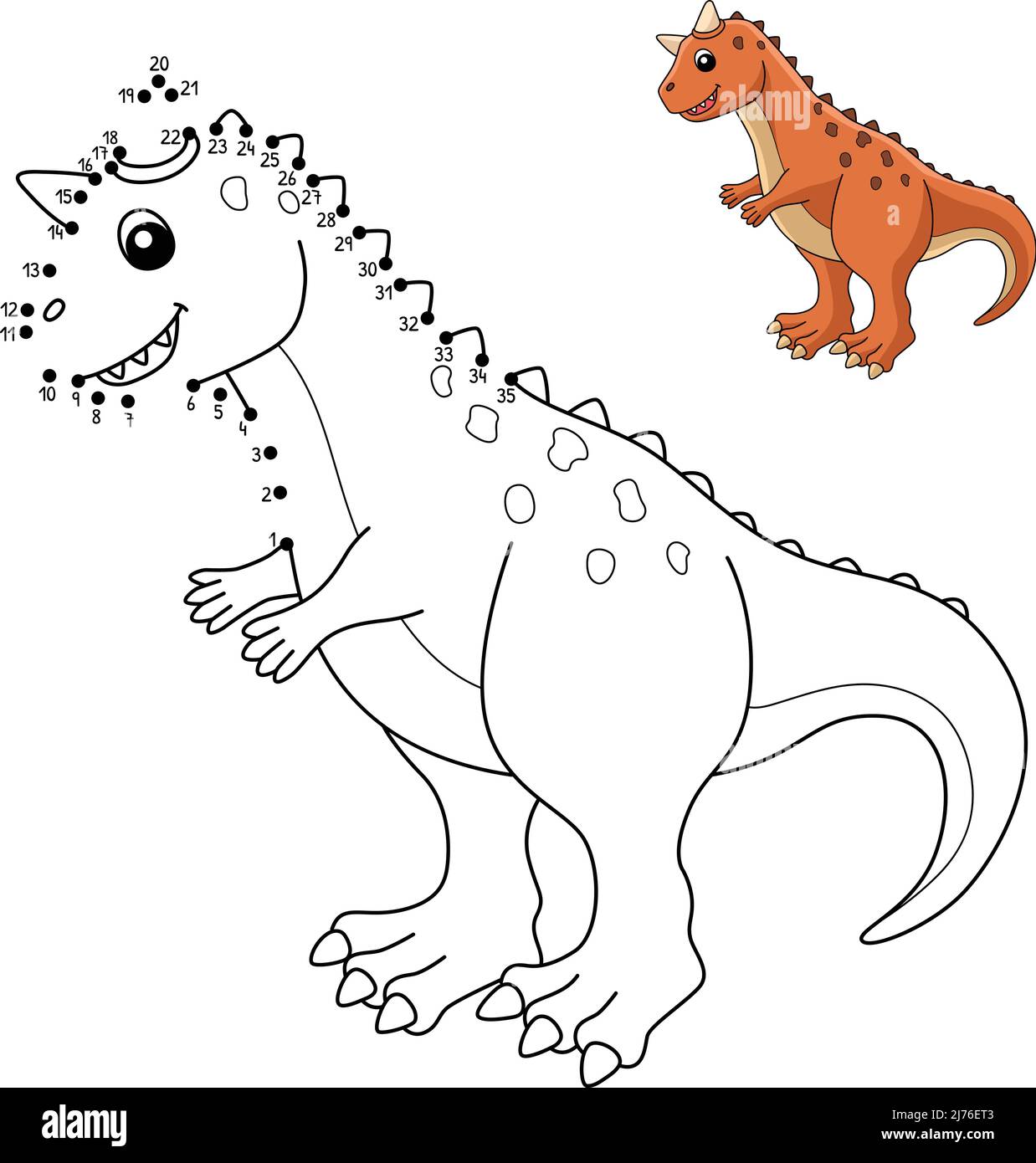 Coloration de dinosaures point à point carnotaurus isolée Illustration de Vecteur