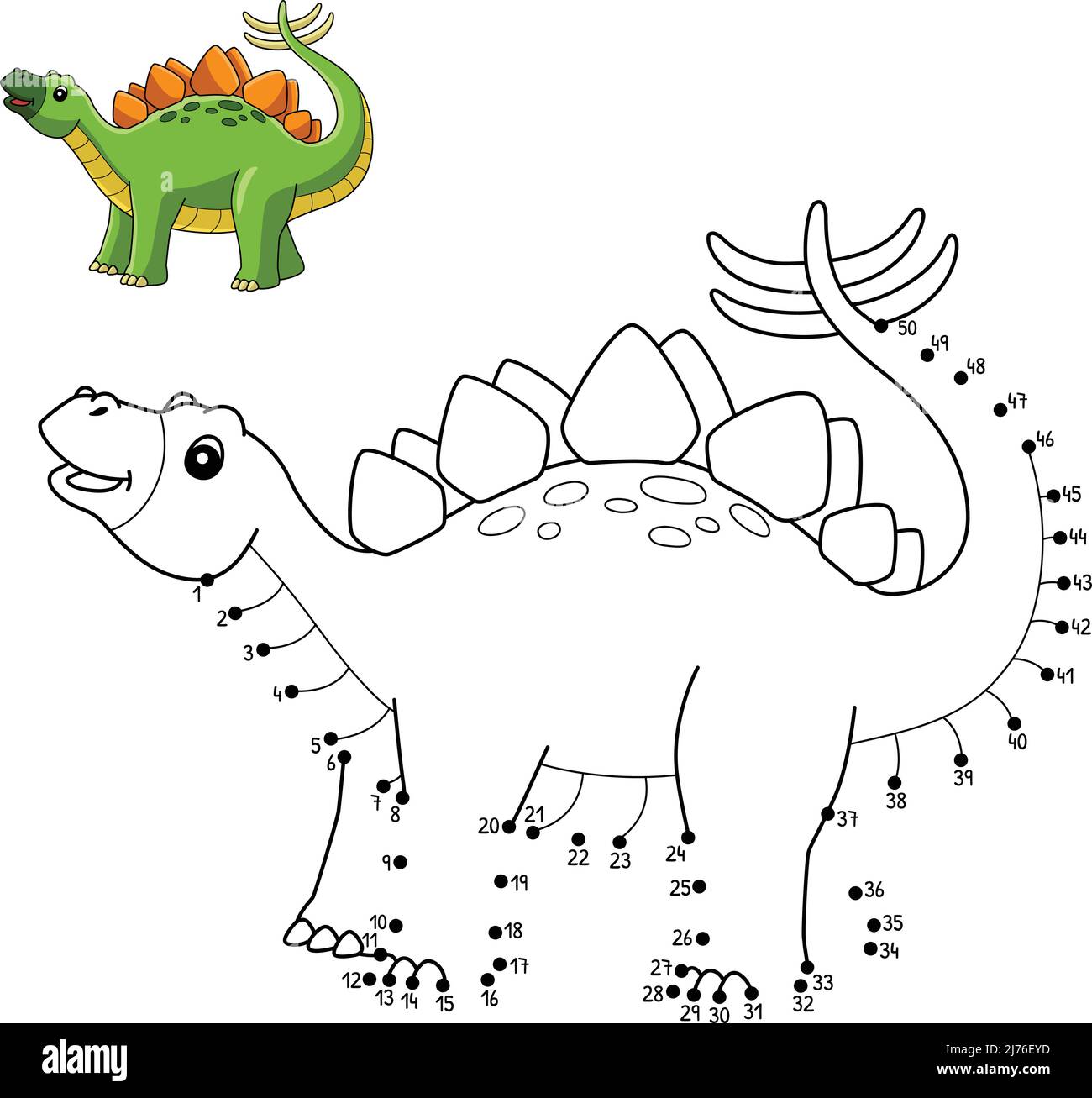 Point à point Stegosaurus Dinosaur coloriage isolé Illustration de Vecteur