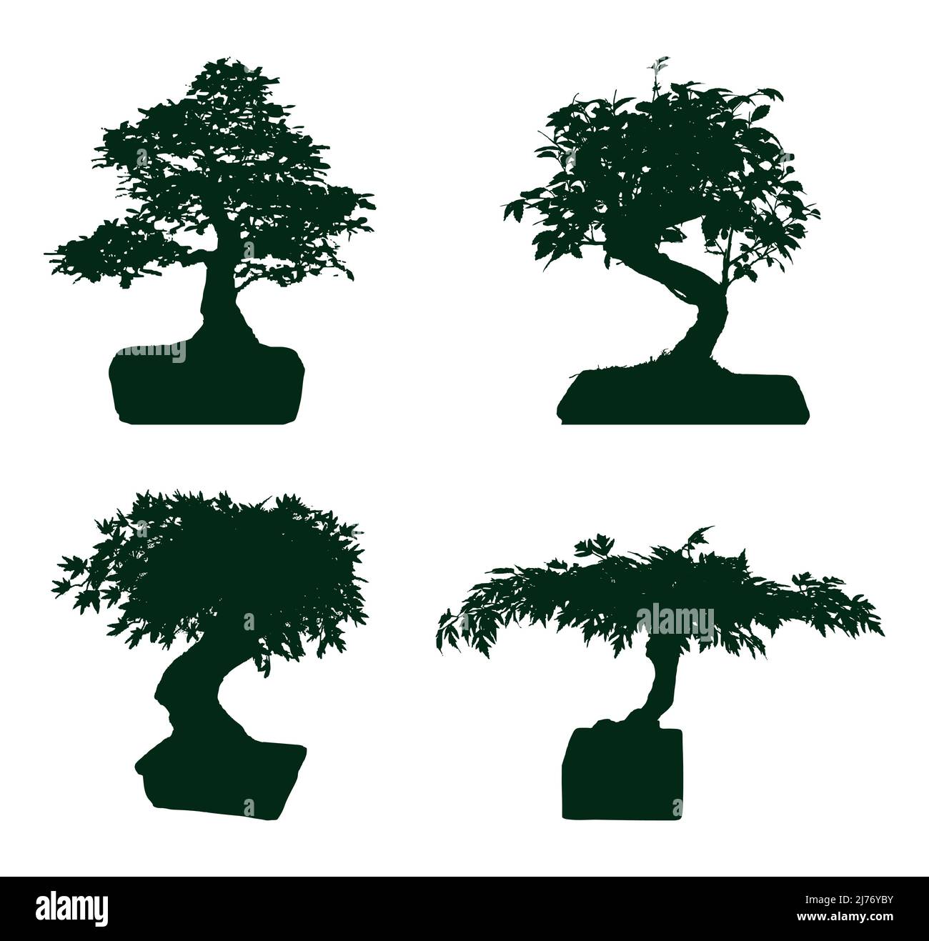 Ensemble de 4 icônes d'arbre Bonsai Illustration de Vecteur