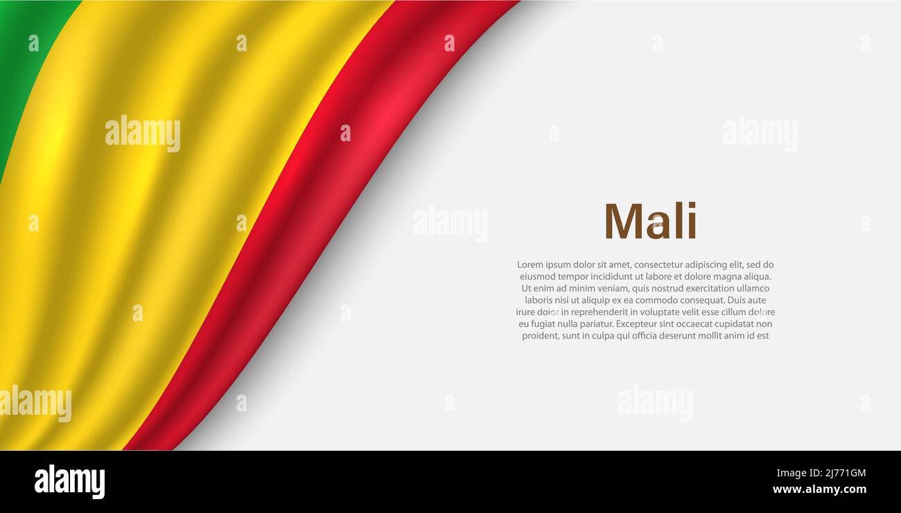 Drapeau à vagues du Mali sur fond blanc. Modèle de bannière ou de ruban vectoriel pour le jour d'indépendance Illustration de Vecteur