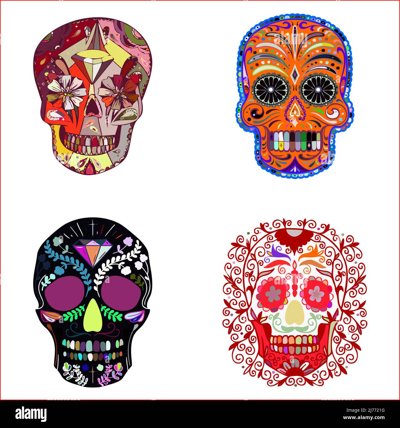 Crânes mexicains colorés Illustration de Vecteur