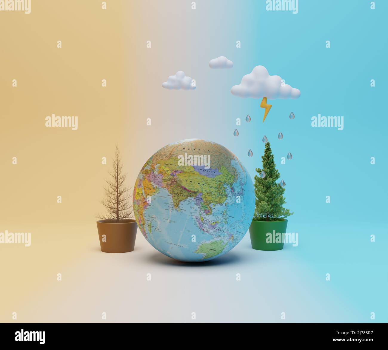 Affiche de rendu de la Journée mondiale de l'environnement 3D, conception d'arrière-plan naturelle. 3D concept de rendu. Banque D'Images