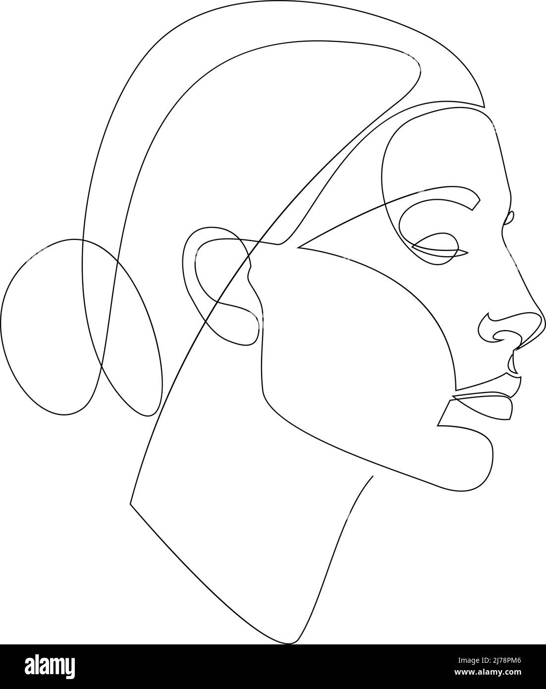 Une ligne fille ou femme portrait design. Hand drawn vector illustration style minimalisme Illustration de Vecteur
