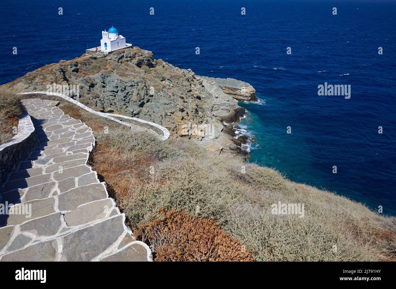 L'église des sept martyrs à Kastro, Sifnos, Cyclades, Grèce Banque D'Images