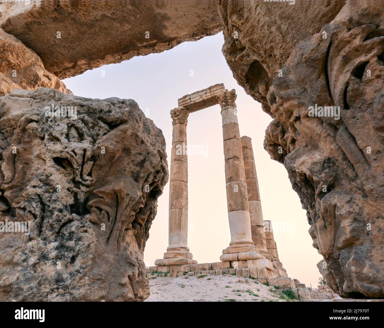 Temple d'Hercule de la Citadelle d'Amman complexe (Jabal al-Qal'a), Amman, Jordanie Banque D'Images