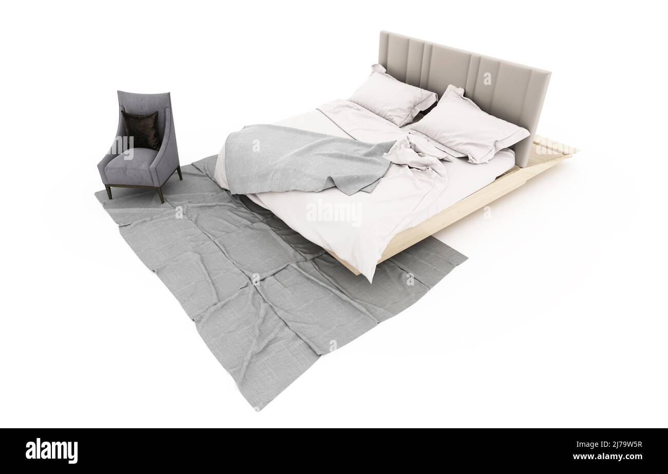 Chambre minimaliste de style blanc. 3D rendu. Banque D'Images