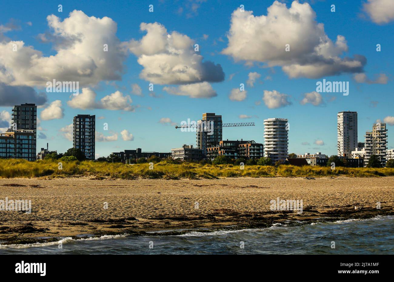 Construction urbaine à la plage d'Amager à Copenhague, Danemark Banque D'Images