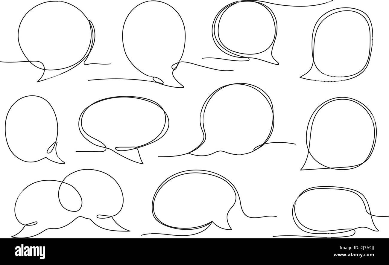 Une ligne autour de la bulle de dialogue. Message de discussion, modèle de commentaire, cercle et bulles de parole ovales ensemble de vecteurs Illustration de Vecteur