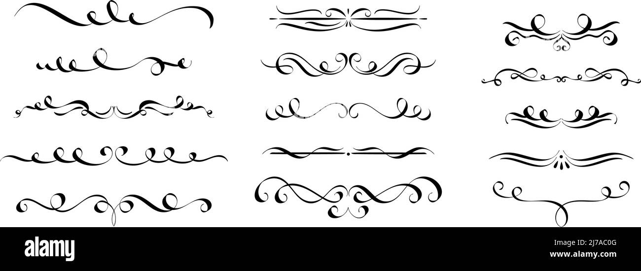 Séparateurs calligraphiques. Elégant vintage fleurit, texte délimiteurs décoration et main dessiné séparateurs ornement ensemble de vecteur Illustration de Vecteur