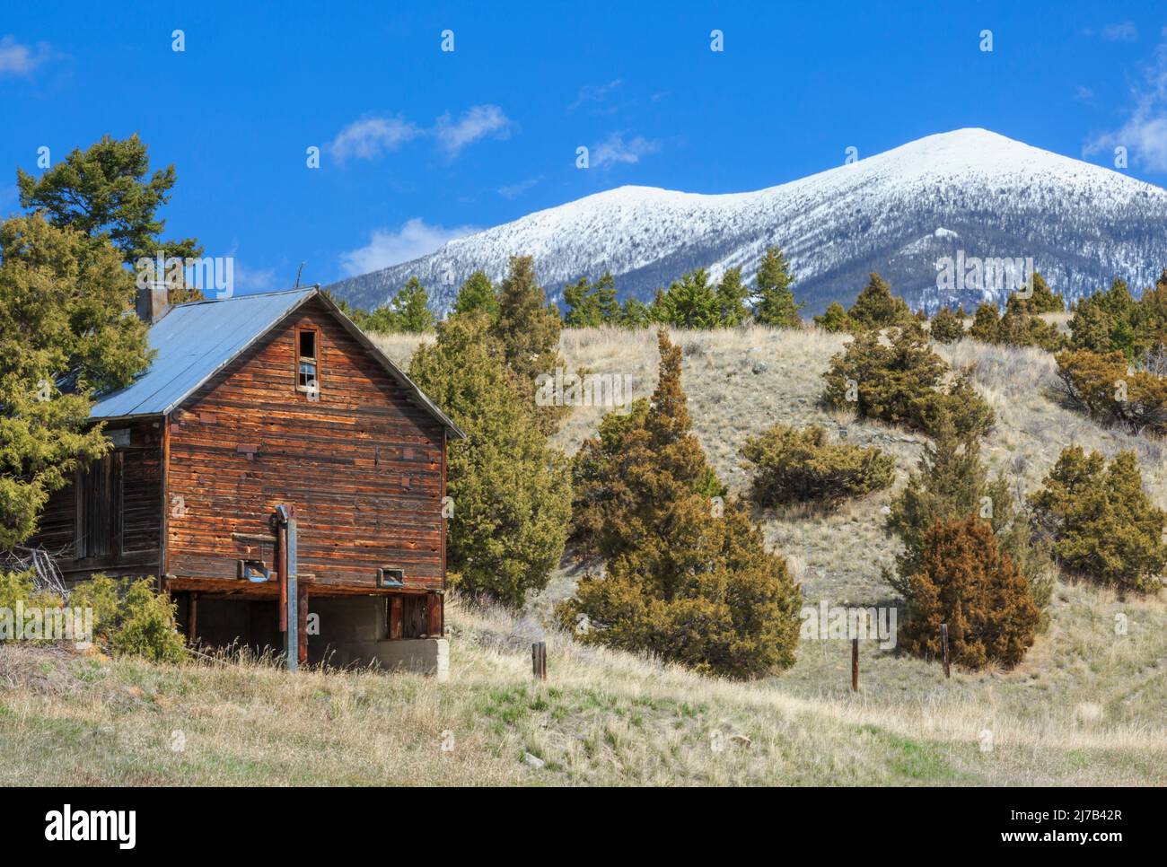 ancienne grange dans les contreforts du mont baldy, dans les grandes montagnes près de townsend, montana Banque D'Images