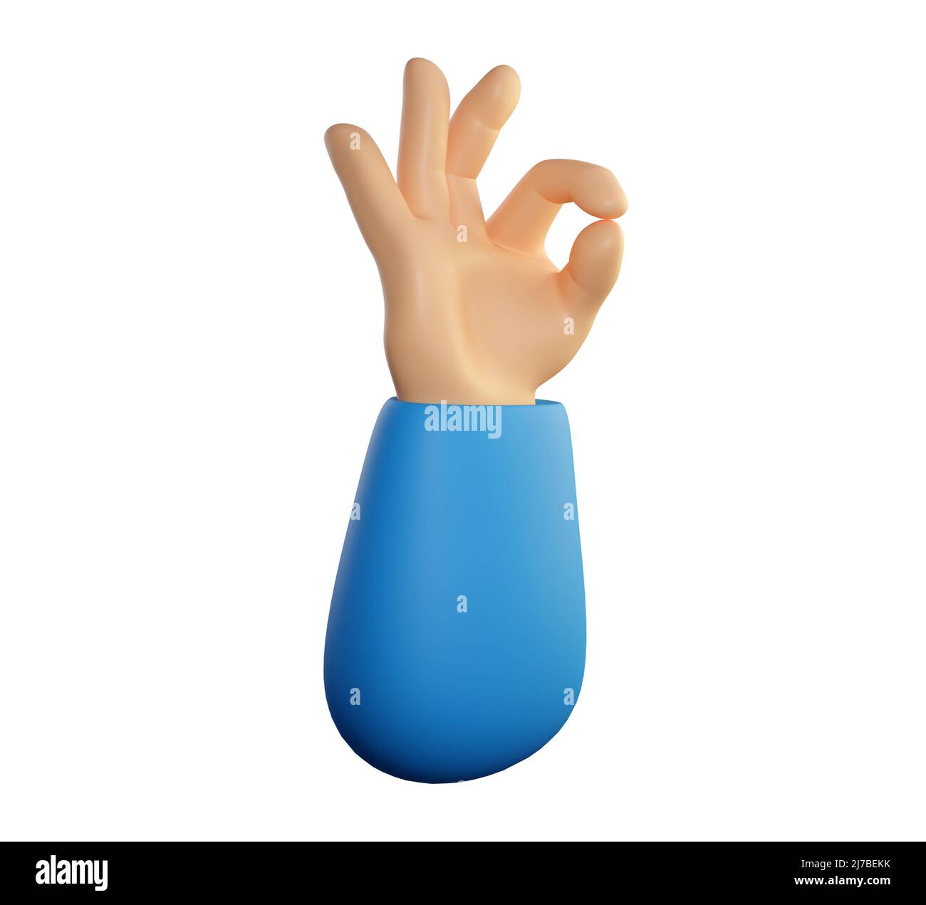 Symbole main humaine ok avec mouvement des doigts. Un accord, un feedback positif, un concept similaire ou zéro. Rendu réaliste de haute qualité 3D isolé sur fond blanc. Banque D'Images
